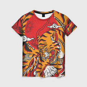Женская футболка 3D с принтом Год тигра , 100% полиэфир ( синтетическое хлопкоподобное полотно) | прямой крой, круглый вырез горловины, длина до линии бедер | год  тигра | дикий | звери | кошки | полосы | тигр | тигровые мотивы | хищник