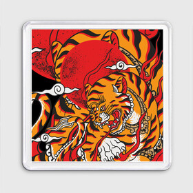 Магнит 55*55 с принтом Год тигра , Пластик | Размер: 65*65 мм; Размер печати: 55*55 мм | Тематика изображения на принте: год  тигра | дикий | звери | кошки | полосы | тигр | тигровые мотивы | хищник
