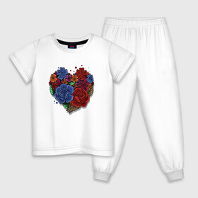 Детская пижама хлопок с принтом Цветочное сердце , 100% хлопок |  брюки и футболка прямого кроя, без карманов, на брюках мягкая резинка на поясе и по низу штанин
 | colorful | love | иллюстрация | роза | цветок | цветы