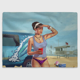 Плед 3D с принтом girl with coffee , 100% полиэстер | закругленные углы, все края обработаны. Ткань не мнется и не растягивается | Тематика изображения на принте: art | beach | car | game | grand theft auto v | gta 5 | gta online | sand | sky | арт | гта 5 | гта онлайн | игра | машина | небо | песок | пляж