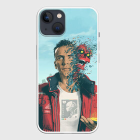 Чехол для iPhone 13 с принтом Обложка Logic ,  |  | confessions of a dangerous mind | cyberpunk | cyborg | fan art | game | grand theft auto v | gta 5 | gta online | guy | man | phone | robot | sky | арт | гта 5 | гта онлайн | игра | киберпанк | киборг | небо | парень | робот | рэпер logic | телефон | чело