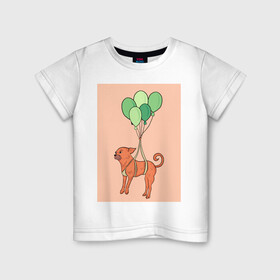 Детская футболка хлопок с принтом собака , 100% хлопок | круглый вырез горловины, полуприлегающий силуэт, длина до линии бедер | dog | воздушные шарики | летающая собака | полет | собака