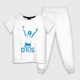 Детская пижама хлопок с принтом Maradona - Dios , 100% хлопок |  брюки и футболка прямого кроя, без карманов, на брюках мягкая резинка на поясе и по низу штанин
 | Тематика изображения на принте: argentina | diego | football | maradona | messi | аргентина | гол | диего | игрок | марадона | месси | мяч | рука бога | спорт | футбол | футболист | чемпион
