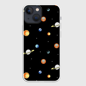 Чехол для iPhone 13 mini с принтом Планеты в космосе ,  |  | венера | звезды | земля | иллюстрация | космос | паттерн | планеты | рисунок | сатурн | черный | юпитер