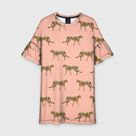 Детское платье 3D с принтом Гепарды на розовом , 100% полиэстер | прямой силуэт, чуть расширенный к низу. Круглая горловина, на рукавах — воланы | африка | гепард | гепарды | иллюстрация | коты | кошки | крупные кошки | паттерн | пятна | розовый | сафари