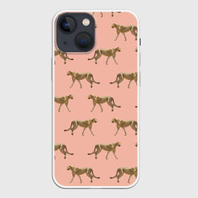 Чехол для iPhone 13 mini с принтом Гепарды на розовом ,  |  | африка | гепард | гепарды | иллюстрация | коты | кошки | крупные кошки | паттерн | пятна | розовый | сафари