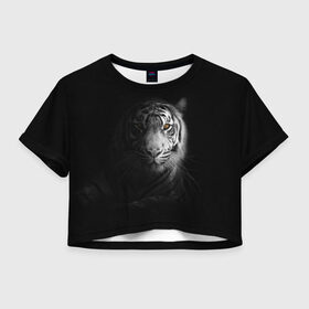 Женская футболка Crop-top 3D с принтом БЕЛЫЙ ТИГР , 100% полиэстер | круглая горловина, длина футболки до линии талии, рукава с отворотами | animal | art | beast | cat | hunter | picture | power | strong | tiger | white | белый | благородный | гордый | дикие | животные | звери | кошки | охотник | тигр | хищник | царь