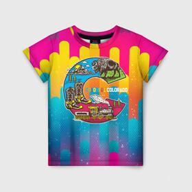 Детская футболка 3D с принтом Путешествие Colorful , 100% гипоаллергенный полиэфир | прямой крой, круглый вырез горловины, длина до линии бедер, чуть спущенное плечо, ткань немного тянется | Тематика изображения на принте: colorful | мир | путешествие | туризм | турист