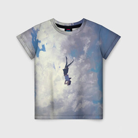 Детская футболка 3D с принтом Летящая девушка , 100% гипоаллергенный полиэфир | прямой крой, круглый вырез горловины, длина до линии бедер, чуть спущенное плечо, ткань немного тянется | Тематика изображения на принте: fly | girl | девушка | небо | облака | полёт