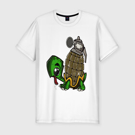 Мужская футболка хлопок Slim с принтом Explosive turtle , 92% хлопок, 8% лайкра | приталенный силуэт, круглый вырез ворота, длина до линии бедра, короткий рукав | взрывная | граната | забавная | опасная | черепаха