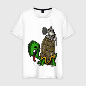 Мужская футболка хлопок с принтом Explosive turtle , 100% хлопок | прямой крой, круглый вырез горловины, длина до линии бедер, слегка спущенное плечо. | взрывная | граната | забавная | опасная | черепаха