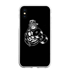 Чехол для iPhone XS Max матовый с принтом Ironmonkey , Силикон | Область печати: задняя сторона чехла, без боковых панелей | Тематика изображения на принте: fitness | gorilla | gym | monkey | power | sport | strength | горилла | качалка | мощь | сила | спорт | фитнес