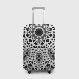 Чехол для чемодана 3D с принтом Черно-белый орнамент  , 86% полиэфир, 14% спандекс | двустороннее нанесение принта, прорези для ручек и колес | Тематика изображения на принте: калейдоскоп | круглый орнамент | орнамент | серый | серый и черный | современный | черно белый