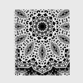 Тетрадь с принтом Черно-белый орнамент  , 100% бумага | 48 листов, плотность листов — 60 г/м2, плотность картонной обложки — 250 г/м2. Листы скреплены сбоку удобной пружинной спиралью. Уголки страниц и обложки скругленные. Цвет линий — светло-серый
 | Тематика изображения на принте: калейдоскоп | круглый орнамент | орнамент | серый | серый и черный | современный | черно белый
