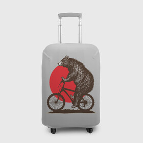 Чехол для чемодана 3D с принтом Медведь на велосиеде , 86% полиэфир, 14% спандекс | двустороннее нанесение принта, прорези для ручек и колес | Тематика изображения на принте: вело | велосипед | медведь | солнце | спорт | япония