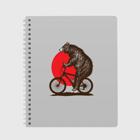 Тетрадь с принтом Медведь на велосиеде , 100% бумага | 48 листов, плотность листов — 60 г/м2, плотность картонной обложки — 250 г/м2. Листы скреплены сбоку удобной пружинной спиралью. Уголки страниц и обложки скругленные. Цвет линий — светло-серый
 | вело | велосипед | медведь | солнце | спорт | япония