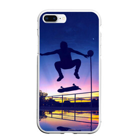 Чехол для iPhone 7Plus/8 Plus матовый с принтом Skateboarding , Силикон | Область печати: задняя сторона чехла, без боковых панелей | Тематика изображения на принте: board | man | skate | skateboard | skateboarder | skateboarding | sport | street | sunset | доска | закат | скейт | скейтборд | скейтбординг | скейтбордист | спорт | улица | человек