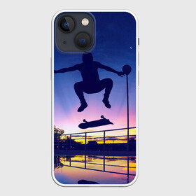 Чехол для iPhone 13 mini с принтом Skateboarding ,  |  | Тематика изображения на принте: board | man | skate | skateboard | skateboarder | skateboarding | sport | street | sunset | доска | закат | скейт | скейтборд | скейтбординг | скейтбордист | спорт | улица | человек