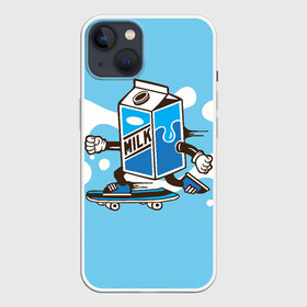 Чехол для iPhone 13 с принтом Пачка молока на скейте ,  |  | коробка | молоко | молочко | пачка молока | скейт | упаковка