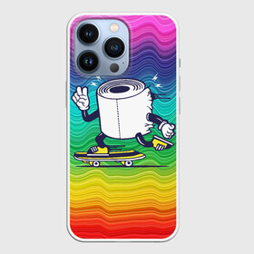 Чехол для iPhone 13 Pro с принтом Туалетная бумага на скейте ,  |  | Тематика изображения на принте: бумага | прикол | скейт | спорт | туалет | туалетная бумага | шутка