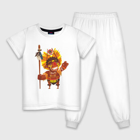 Детская пижама хлопок с принтом Вождь краснокожих , 100% хлопок |  брюки и футболка прямого кроя, без карманов, на брюках мягкая резинка на поясе и по низу штанин
 | Тематика изображения на принте: америка | вождь | вождь племени | индеец | копье | костюм индейца | племя