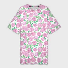 Платье-футболка 3D с принтом Розовые акварельные розы ,  |  | акварель | акварельные цветы | детский | для женщин | модный | розовый | розы | цветы