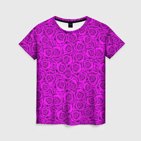 Женская футболка 3D с принтом Яркий цветочный неоновый узор , 100% полиэфир ( синтетическое хлопкоподобное полотно) | прямой крой, круглый вырез горловины, длина до линии бедер | детский | женский | малиновый | неоновый узор | розы | ярко розовый