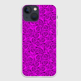 Чехол для iPhone 13 mini с принтом Яркий цветочный неоновый узор ,  |  | детский | женский | малиновый | неоновый узор | розы | ярко розовый