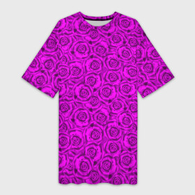 Платье-футболка 3D с принтом Яркий цветочный неоновый узор ,  |  | детский | женский | малиновый | неоновый узор | розы | ярко розовый