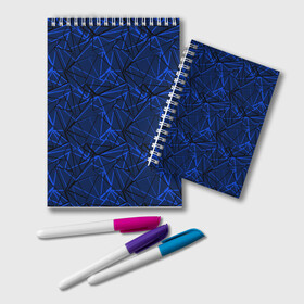 Блокнот с принтом Черно-синий геометрический   , 100% бумага | 48 листов, плотность листов — 60 г/м2, плотность картонной обложки — 250 г/м2. Листы скреплены удобной пружинной спиралью. Цвет линий — светло-серый
 | абстрактный | геометрические фигуры | геометрический | модный | молодежный | полосы | синий | синий и черный
