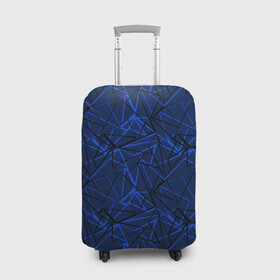Чехол для чемодана 3D с принтом Черно-синий геометрический   , 86% полиэфир, 14% спандекс | двустороннее нанесение принта, прорези для ручек и колес | абстрактный | геометрические фигуры | геометрический | модный | молодежный | полосы | синий | синий и черный