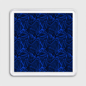 Магнит 55*55 с принтом Черно-синий геометрический   , Пластик | Размер: 65*65 мм; Размер печати: 55*55 мм | Тематика изображения на принте: абстрактный | геометрические фигуры | геометрический | модный | молодежный | полосы | синий | синий и черный