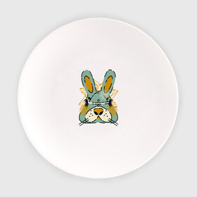 Тарелка с принтом Безумный кролик , фарфор | диаметр - 210 мм
диаметр для нанесения принта - 120 мм | Тематика изображения на принте: rabbit | безумие | животное | заяц | зверь | крол | кролик | трус