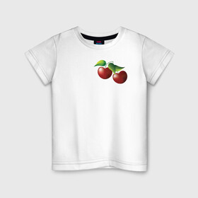 Детская футболка хлопок с принтом Вишенки , 100% хлопок | круглый вырез горловины, полуприлегающий силуэт, длина до линии бедер | бордовый | вишня | зеленый | листва | ягоды