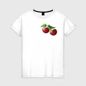 Женская футболка хлопок с принтом Вишенки , 100% хлопок | прямой крой, круглый вырез горловины, длина до линии бедер, слегка спущенное плечо | бордовый | вишня | зеленый | листва | ягоды