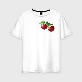 Женская футболка хлопок Oversize с принтом Вишенки , 100% хлопок | свободный крой, круглый ворот, спущенный рукав, длина до линии бедер
 | бордовый | вишня | зеленый | листва | ягоды