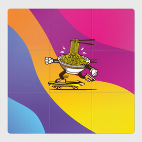 Магнитный плакат 3Х3 с принтом Лапша на скейте , Полимерный материал с магнитным слоем | 9 деталей размером 9*9 см | Тематика изображения на принте: вермишель | лапша | макароны | паста | скейт | спорт