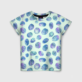 Детская футболка 3D с принтом Драгоценные синие камни  , 100% гипоаллергенный полиэфир | прямой крой, круглый вырез горловины, длина до линии бедер, чуть спущенное плечо, ткань немного тянется | Тематика изображения на принте: абстракция | драгоценные камни | зеленый | нежный принт | синий | сияние | фиолетовый | цвет