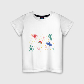 Детская футболка хлопок с принтом детский рисунок , 100% хлопок | круглый вырез горловины, полуприлегающий силуэт, длина до линии бедер | горошек | детский | радуга | рисунок | смайлик | солнышко