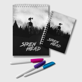 Блокнот с принтом Forest Siren Head , 100% бумага | 48 листов, плотность листов — 60 г/м2, плотность картонной обложки — 250 г/м2. Листы скреплены удобной пружинной спиралью. Цвет линий — светло-серый
 | games | monster | siren head | игры | лес | монстр | сирена | сиреноголовый | страшилка | ужастик | хоррор