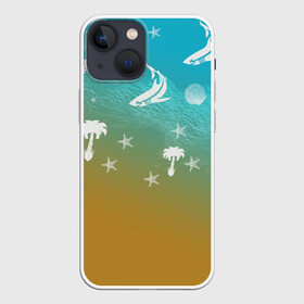 Чехол для iPhone 13 mini с принтом Морское ассорти ,  |  | акулы | волна | дельфины | море | морепродукты | морские животные | морской | пальмы | песок | ракушки | рыбы