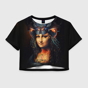 Женская футболка Crop-top 3D с принтом Джоконда , 100% полиэстер | круглая горловина, длина футболки до линии талии, рукава с отворотами | джоконда | киберпанк | космос | мона лиза | репродукция