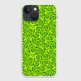 Чехол для iPhone 13 mini с принтом Неоновый цветочный узор ,  |  | детский | женский | зеленый | лето | неоновый узор | розы | современный | яркий зеленый
