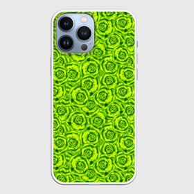 Чехол для iPhone 13 Pro Max с принтом Неоновый цветочный узор ,  |  | детский | женский | зеленый | лето | неоновый узор | розы | современный | яркий зеленый