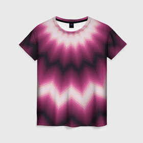 Женская футболка 3D с принтом Черно-пурпурный калейдоскоп , 100% полиэфир ( синтетическое хлопкоподобное полотно) | прямой крой, круглый вырез горловины, длина до линии бедер | абстрактный | бордовый | геометрический | зигзаг | калейдоскоп | модный | орнамент | современный | черный