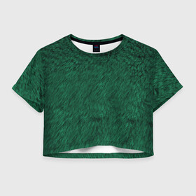 Женская футболка Crop-top 3D с принтом Изумрудный мех , 100% полиэстер | круглая горловина, длина футболки до линии талии, рукава с отворотами | изумруд | изумрудная текстура | изумрудная шуба | мех | паттерн | текстура | текстура меха | шуба