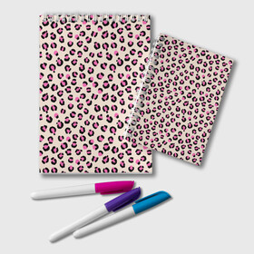 Блокнот с принтом Леопардовый принт розовый , 100% бумага | 48 листов, плотность листов — 60 г/м2, плотность картонной обложки — 250 г/м2. Листы скреплены удобной пружинной спиралью. Цвет линий — светло-серый
 | Тематика изображения на принте: бежевый | леопард | леопардовый принт | молочный цвет | пятнистый | розовый