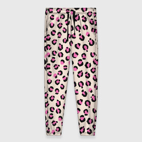 Женские брюки 3D с принтом Леопардовый принт розовый , полиэстер 100% | прямой крой, два кармана без застежек по бокам, с мягкой трикотажной резинкой на поясе и по низу штанин. В поясе для дополнительного комфорта — широкие завязки | бежевый | леопард | леопардовый принт | молочный цвет | пятнистый | розовый