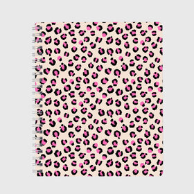 Тетрадь с принтом Леопардовый принт розовый , 100% бумага | 48 листов, плотность листов — 60 г/м2, плотность картонной обложки — 250 г/м2. Листы скреплены сбоку удобной пружинной спиралью. Уголки страниц и обложки скругленные. Цвет линий — светло-серый
 | Тематика изображения на принте: бежевый | леопард | леопардовый принт | молочный цвет | пятнистый | розовый
