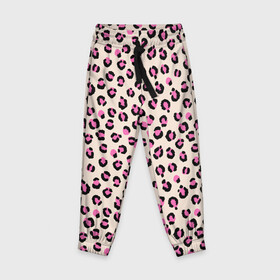 Детские брюки 3D с принтом Леопардовый принт розовый , 100% полиэстер | манжеты по низу, эластичный пояс регулируется шнурком, по бокам два кармана без застежек, внутренняя часть кармана из мелкой сетки | бежевый | леопард | леопардовый принт | молочный цвет | пятнистый | розовый